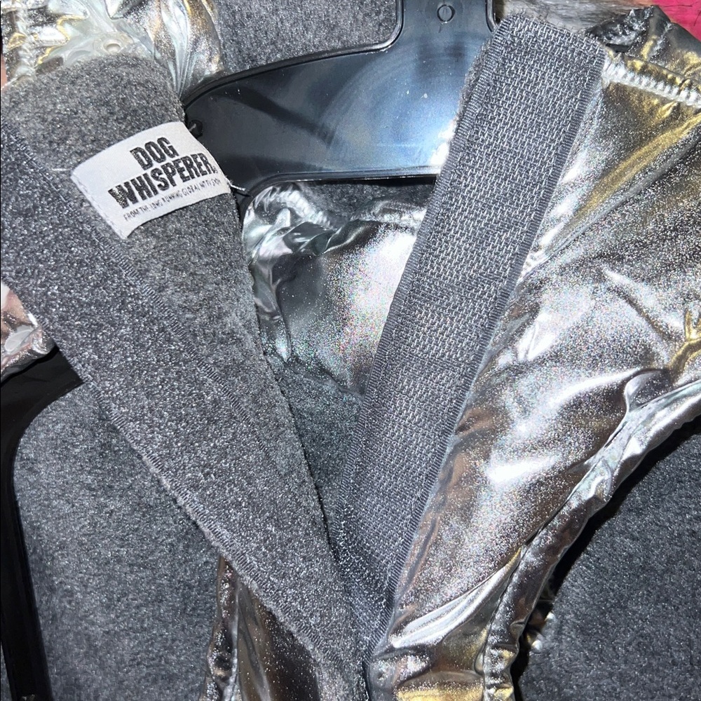 Metallic Silver Dog Winter Coat w/fleece inside- Removable Hood w/Faux Fur Trim - Picture 11 of 16